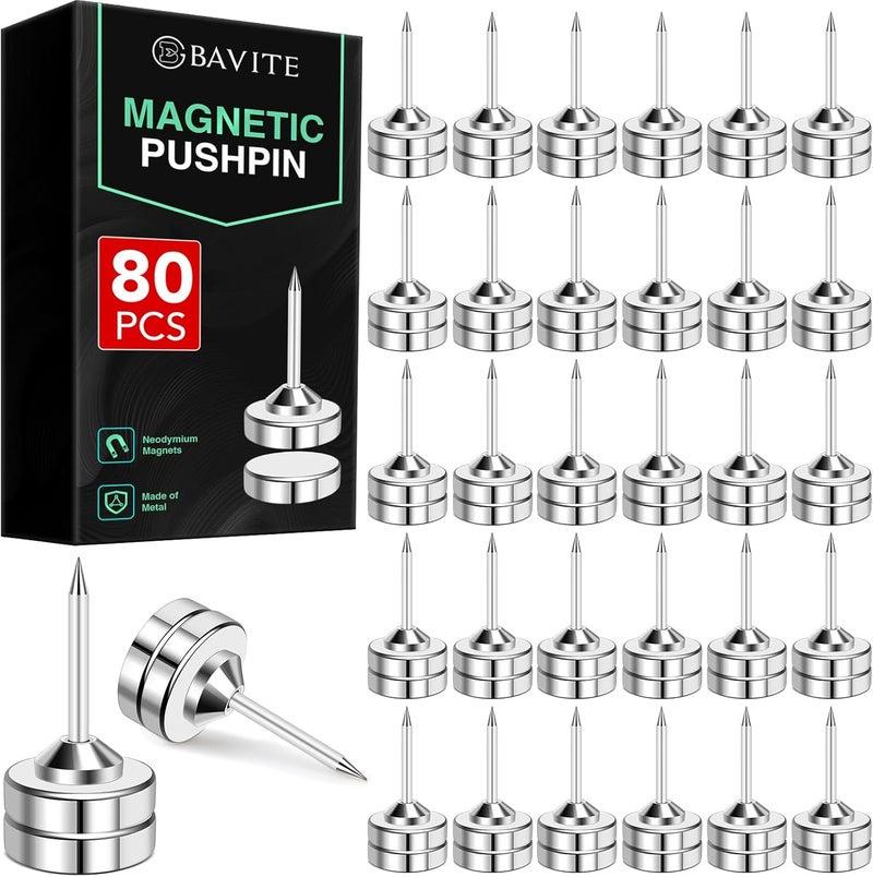 E BAVITE Magnetic Push Pins, 80 Sets Magnet Thumbtack for Wall Bulletin Board Strong Decorative Pushpins Clip for Map Picture Hanging Kit Poster Holder - Image 1